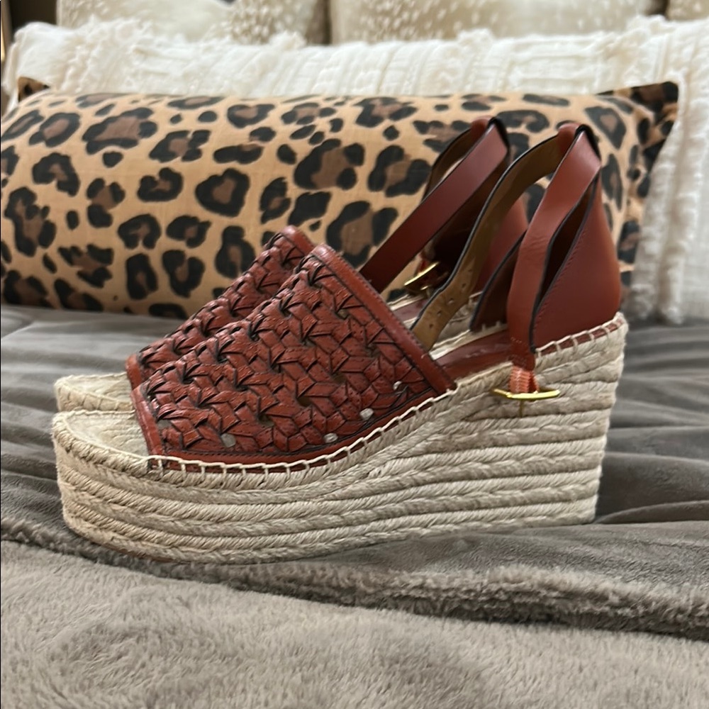 Tory Burch Brown Espadrille Platform Shoes